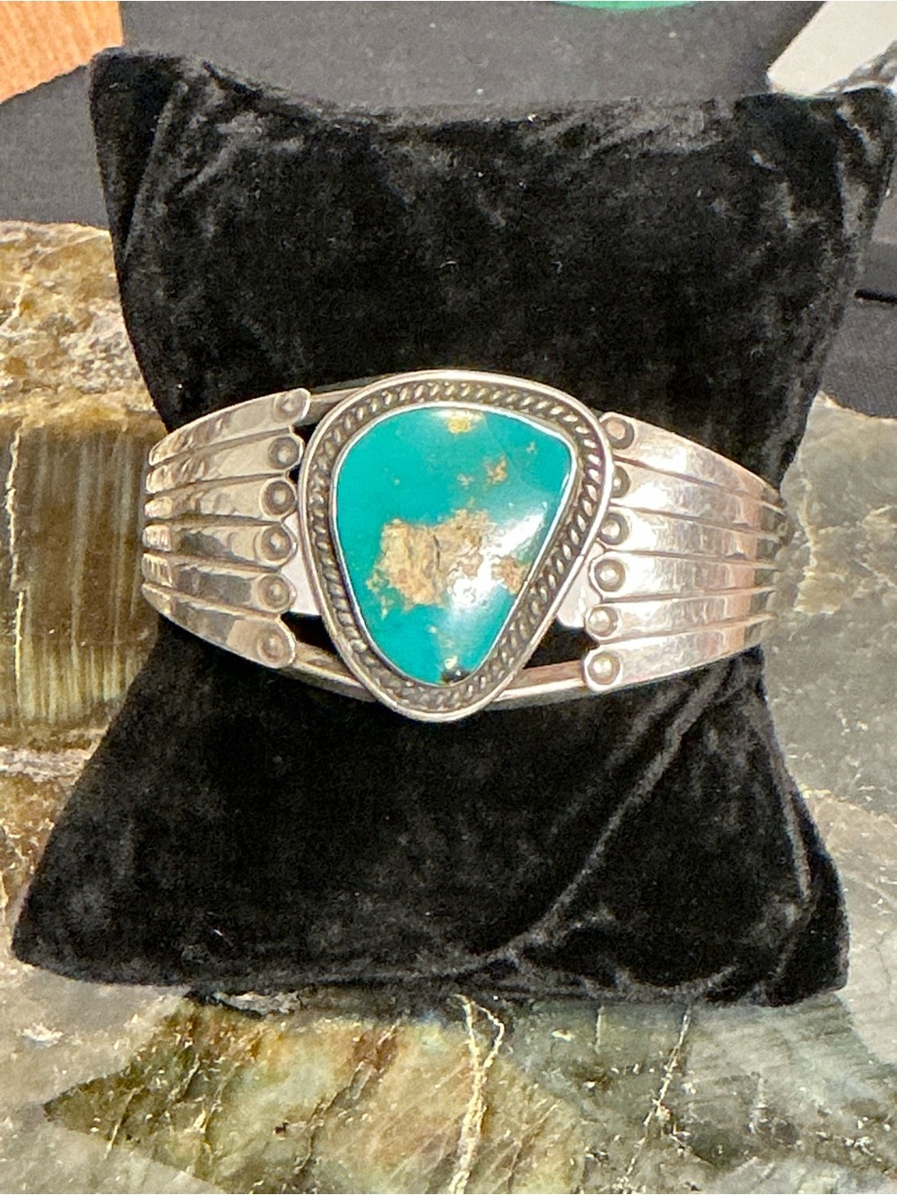 Sterling Silver Turquoise Statement Cuff Bracelet 35g - Teal Stone